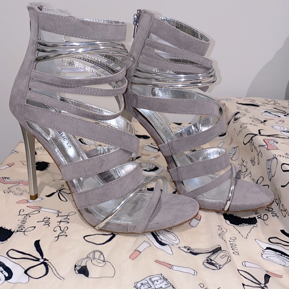 Grey and silver high heels